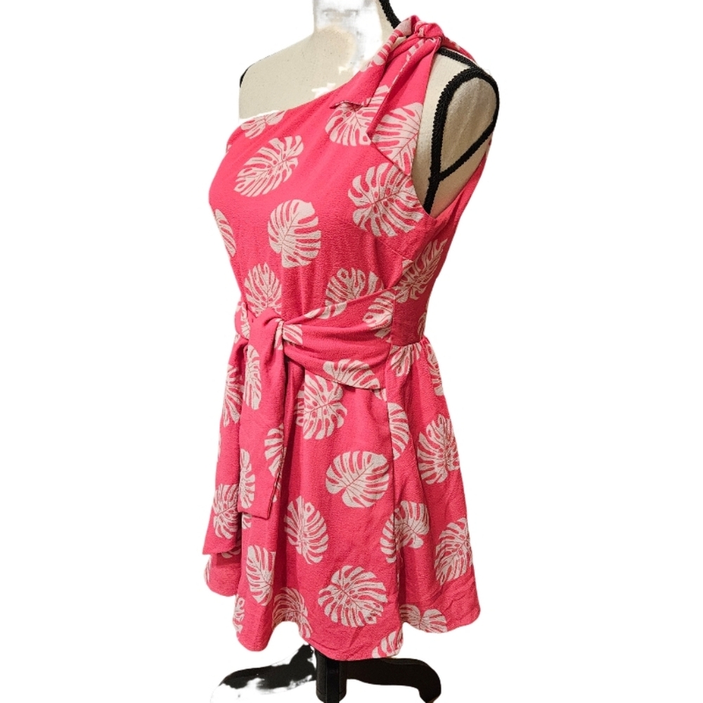 CATO Pink One-Shoulder Dress with Leaf Print - Picture 4 of 10